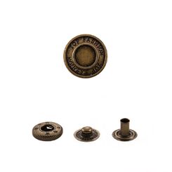 QA1117+486 Кнопка пружинный контакт 16 мм, с лого TOP FASHION, антик